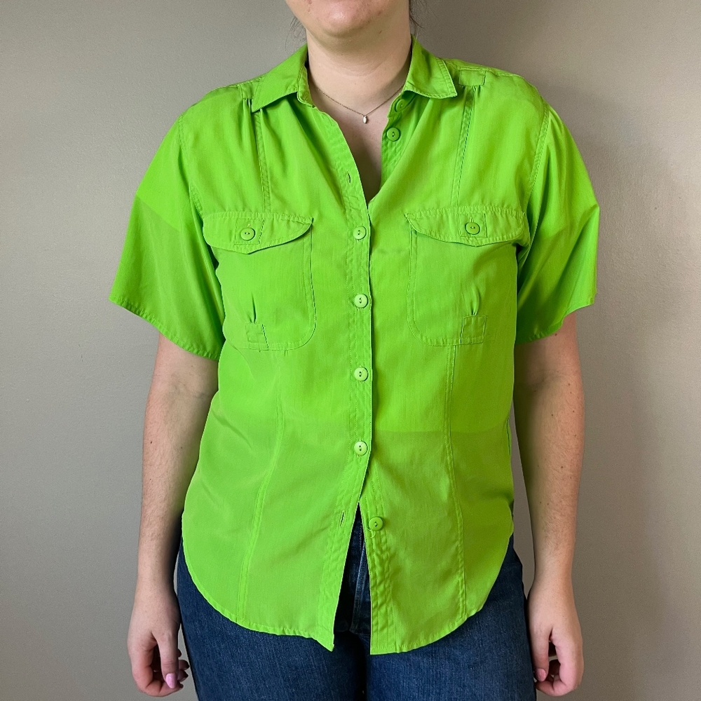 Lime green 1980s oversize safari shirt